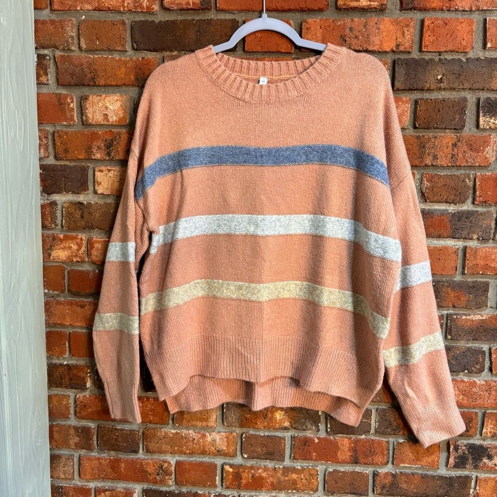 Wishlist womens wool blend striped sweater with slits peach S/M